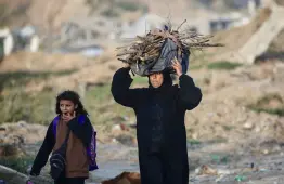 امرأة فلسطينية تحمل حطباً لإشعال النار